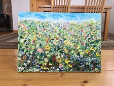 Blooming Summer Meadow Impasto Oil Painting On Canvas Floral Landscape Wall Art