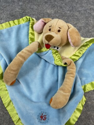 Dobbi Puppy DOG Blanket Lovey Silky Blue/Green Security Kushies Kritters 24 x21 