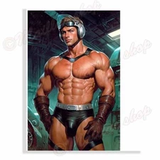 A spaceship pilot in leather shorts in a Sci-fi setting - Gay print - 2278