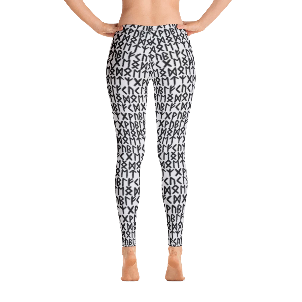 Black and White Rune Symbols Leggings, Gift for Her
