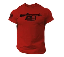 Men America Gun T Shirt US Flag 2nd Amendment Military Veteran  T-Shirt