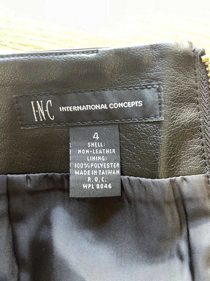 Inc International Concepts Mujer Falda Imitación Piel, Negro, Talla 4, Cremallera Trasera Foto 4 de 4