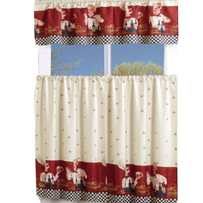 3PCS Kitchen Cafe Curtain With Swag and Tier Window Curtain Set