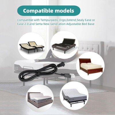Tempur-Pedic Ergo Ease Power Cord – Input Cable With Prong For Adjustable Bed Base, Black