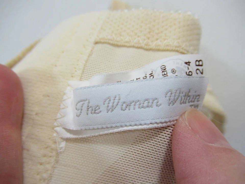 Vintage 90s Woman Within Longline Strapless Bra 42B Beige Unlined Lace USA Union - Image 4 of 4