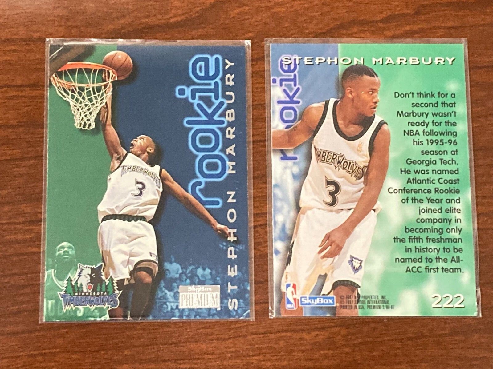STEPHON MARBURY 1996-97 SKYBOX PREMIUM MINNESOTA TIMBERWOLVES ROOKIE CARD #222