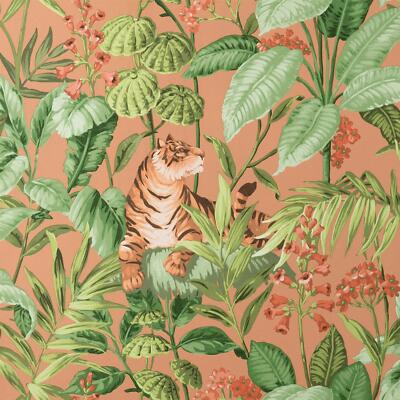 Edles Dekor Floral Tiger Terrakotta Tapete Botanisch Stilvoll Struktur Vinyl