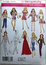 Simplicity 4702 UNCUT 11-1/2" Fashion Doll Clothes - Dress Top Pants Jacket