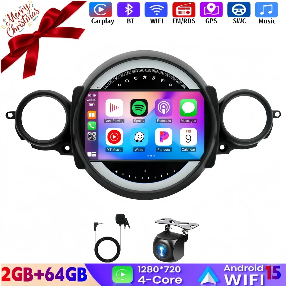 Radio estéreo GPS Wifi 64 GB para BMW Mini Cooper R56 2007-2014 Android Carplay Foto 2 de 4