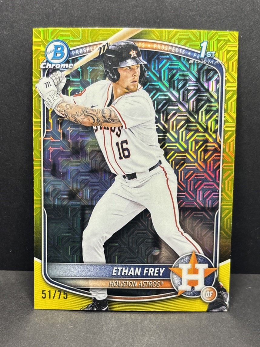 2025 Bowman Draft Chrome Ethan Frey BDC-67 1st Yellow Mojo Refractor /75 Astros