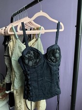 Rare Guess Jeans Stretch Denim Corset with Lace Adjustable Side Ribbons