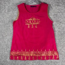 SRISHTI Womens Pink Gold Elephant Temple Tunic Top Size L Sleeveless