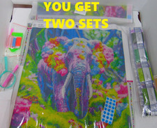 2x 5D Specialty Diamond Art Painting Kit JEWELED ELEPHANT 15.7" x 15.7" ea