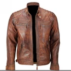 Men’s Real Lamb Distressed Leather Jacket Quilted Panels Bikers Leather jacket