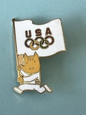 Barcelona Olympic Pin - COBI (mascot) ~ USA Team Flag ~ 1992 Barcelona, Spain