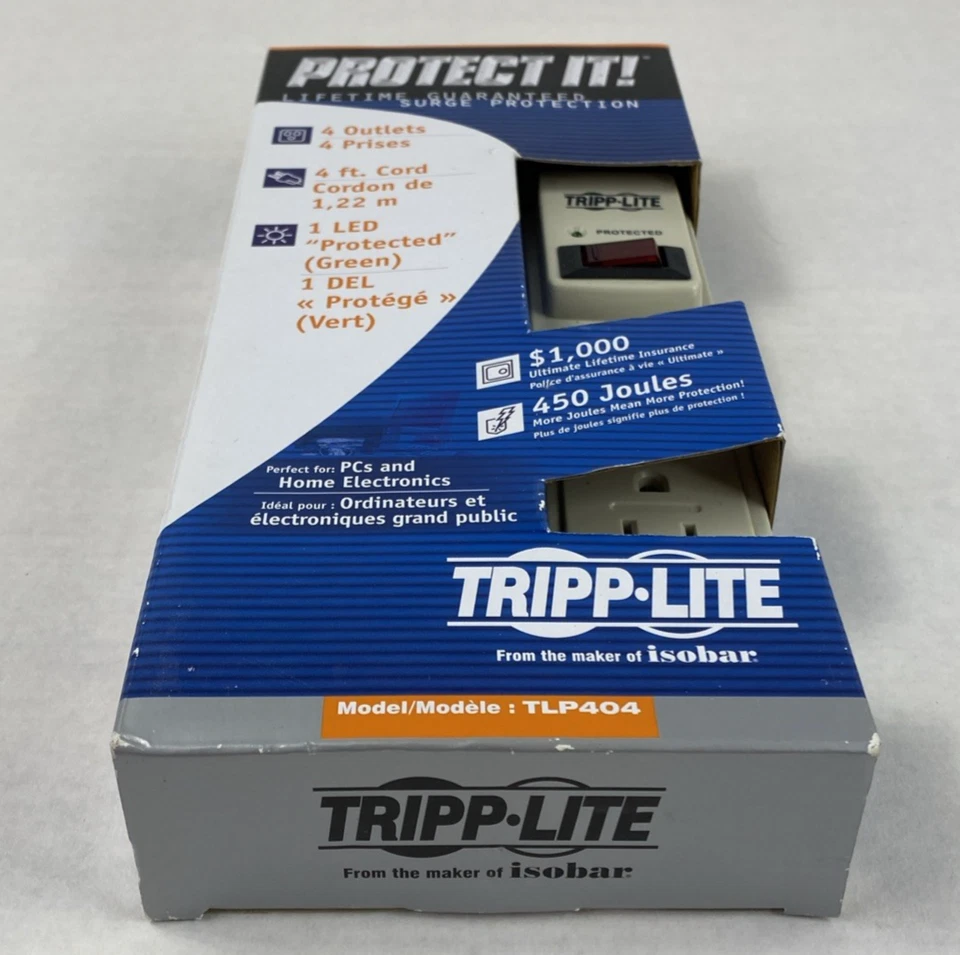 Tripp-Lite TLP404 4-Outlet 390J Surge Protector 4ft Power Strip - Image 2 of 4