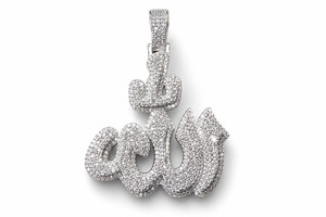 Authentic Real Moissanite Pendant Mens Allah 14K White Gold Plated Hip Hop Arabic Islamic