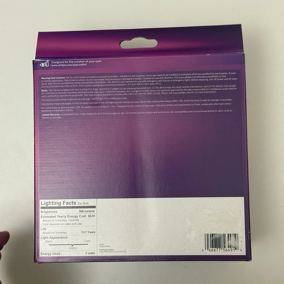 2 pk Philips Vintage Edison LED Bulb 60W Equivalent 5W G25 medium base bx240 - Image 2 of 3