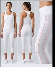 New Reebok Size XL (16-18) Capri Length Active Run Yoga Leggins White Pink