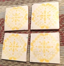 4 Hand Painted Vintage Terracotta Tile Backsplash Mexican Folk Art Crafts 4x4"