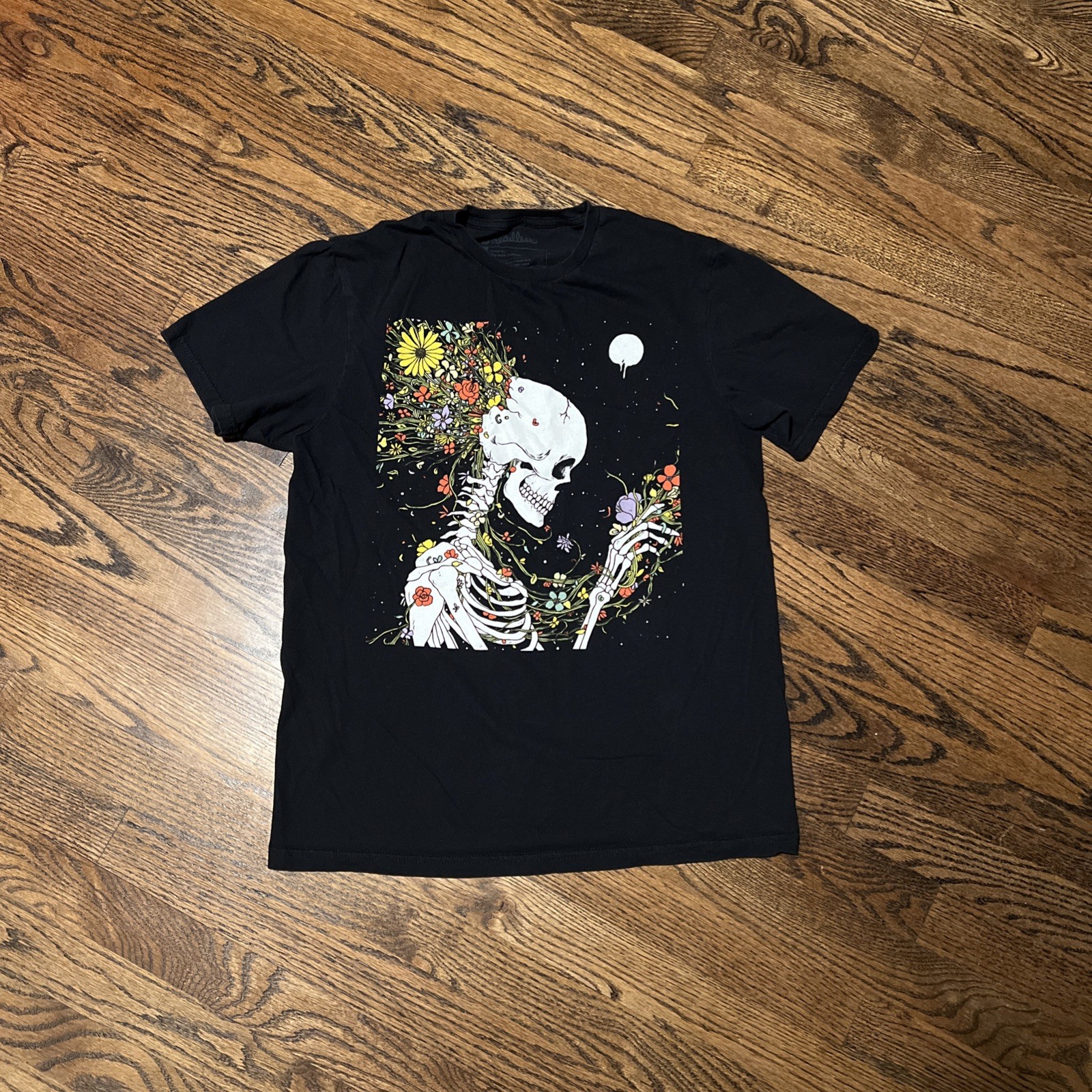 Threadless Shirt Medium Black Skeleton Floral Sho… - image 1
