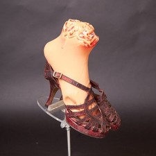 1940s Maroon Red Strappy Pressed Leather Heels Open Shoes