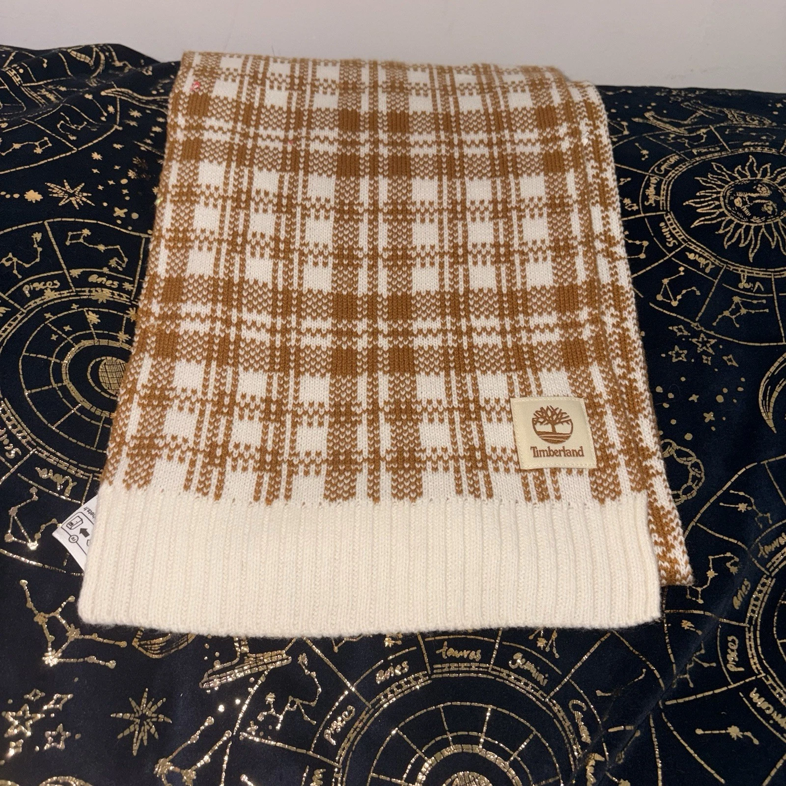 Timberland Winter Scarf Buffalo Plaid Beige Off-White Fall Winter 10" x 68"