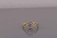 Gold Sterling Silver Cubic Zirconia Solitaire Swirled Accent Band Ring 925 Sz: 6