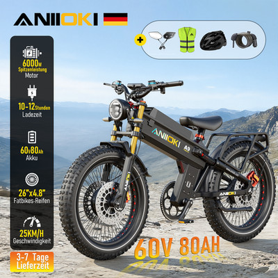 26''Aniioki A9 Pro Max Fettreifen Zweimotor 80Ah Elektrofahrrad Mountainbike EU