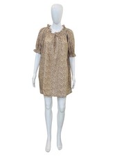 Doen Women's Floral Printed Ruffle Pleated Cream Cotton Short Mini Dress Size M