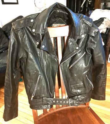  black leather Tyson motorcycle jacket, HD patch on back, size 42,used, good