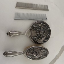 Vintage Silver Plated Vanity Set Art Nouveau Mirror Brush Comb Heavy