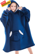 Wearable Blanket Hoodie for Kids  Teens 6-13 Year Old, Oversized Navy Blue