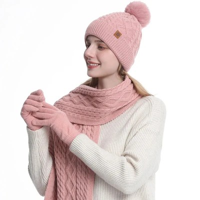 Winter Schal Handschuhe Mützen Set Damen Warm stricken Outdoor