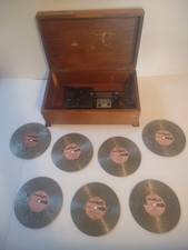 Vtg Thorens Music Box w/ 6 Song Discs - Dixie ~ My Bonnie ~ Home Sweet Home D3