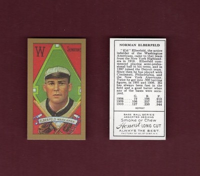 1911 Gold Border: NORMAN KID ELBERFELD, Washington Senators | T205 REPRINT card