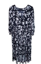 Lane Bryant Black White Floral Stretch Maxi Hi Low 3/4 Sleeve V Neck Dress 18/20