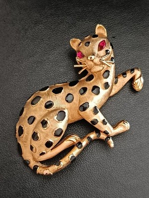 Seltene Krone Trifari Leopard Brosche Trifari Arche 1966 Emaille Figur Katze 65 mm