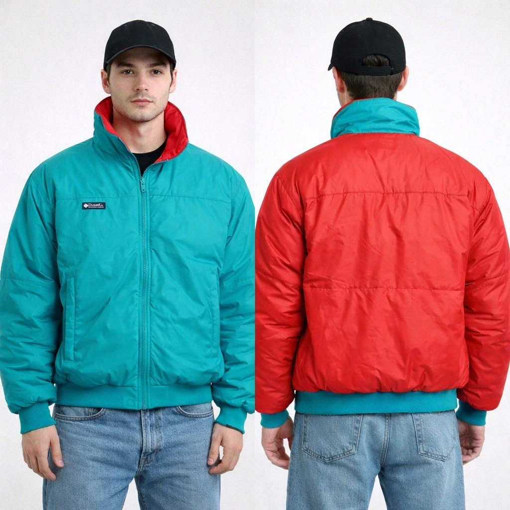 Vintage Columbia Reversible Down Puffer Jacket Teal Red XL SM-5010 Mens Bomber