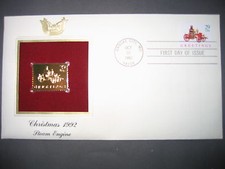 1992 Christmas Steam Engine Gold Golden Cover replica FDC Stamp