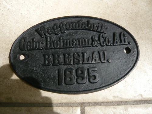 Altes seltenes Waggonschild Bahn 1895 Wagonfabrik Breslau