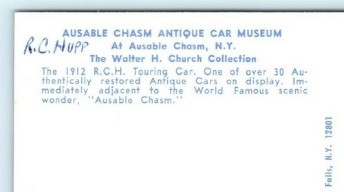 1912 RC Hupp Hupmobile Touring Car Ausable Chasm Museum NY Vintage Postcard - Picture 4 of 4