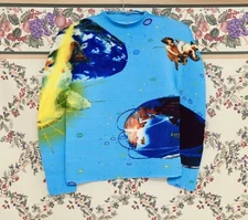 Issey Miyake Pleats Please ME Inspired Top Angels Planets Galaxy Blue Tshirt Tee