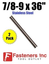 (Qty 2 Sticks) 7/8-9 x 36" Stainless Steel Threaded Rod 304 Stainless All-Thread