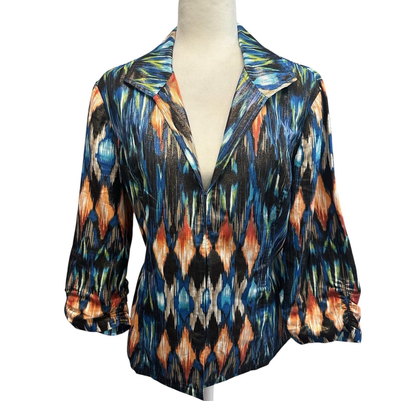 Chicos Jacket Womens 2 Large Linen Cotton Art to Wear Abstract Artsy Multicolor