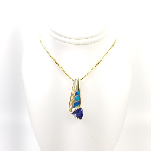 14k D'yach Trillion Cut Tanzanite Pendnant w/ BoxLink Necklace - Great Condition - Picture 15 of 15