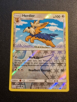 REVERSE HOLO Pokemon Sun & Moon Cosmic Eclipse TCG Card Herdier 175/236