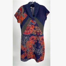 Mishmash Cowl Neck Mixed Media Art to Wear Whimsical Dress size Medium