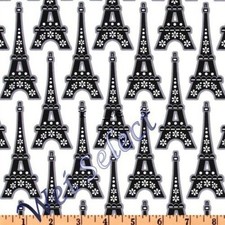BTY L'Amour de la Vie La Tour Eiffel Tower Paris White Cotton Fabric By The yard