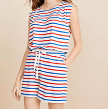 431 NWT Lou  Grey Striped Pleated Sleeve Signaturesoft Romper Size Large